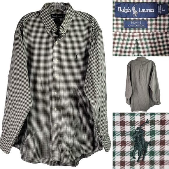 Polo Ralph Lauren Shirt Oxford Mens Blake Large Green Plaid LS Button Down - Picture 1 of 7